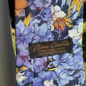 Vintage Pierre Cardin Floral Silk Tie Blues Rust Autumn Colors